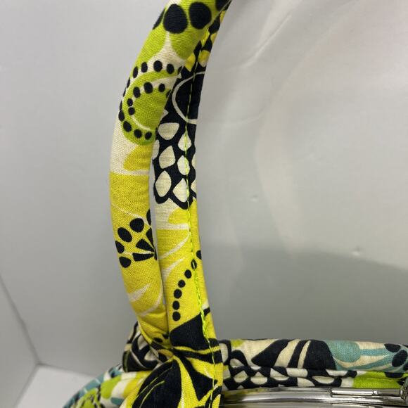 Vera Bradley Eloise Satchel Shoulder Bag Limes Up Pattern Green Blue Kiss Lock - Picture 7 of 16
